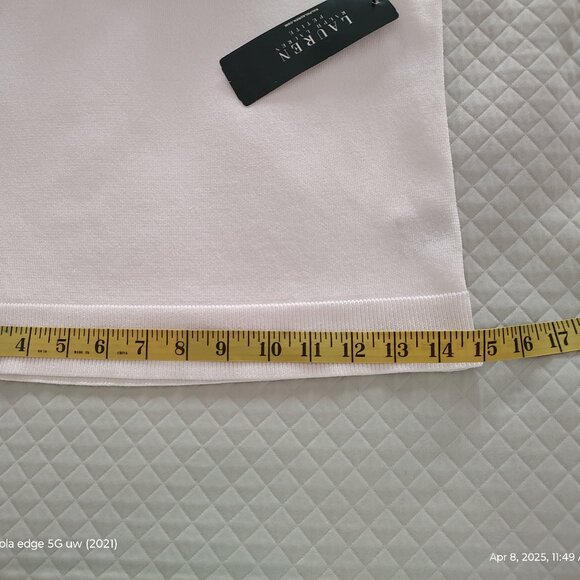 RALPH LAUREN KNIT TANK SLVLS RUFFLED NECK WHITE W/GOLD METALLIC PETITE P/P - Picture 8 of 9